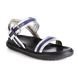 Marni | Summer Camp Fussbett Sandals | Silver/Blue Metallic Leather | Size 7.5